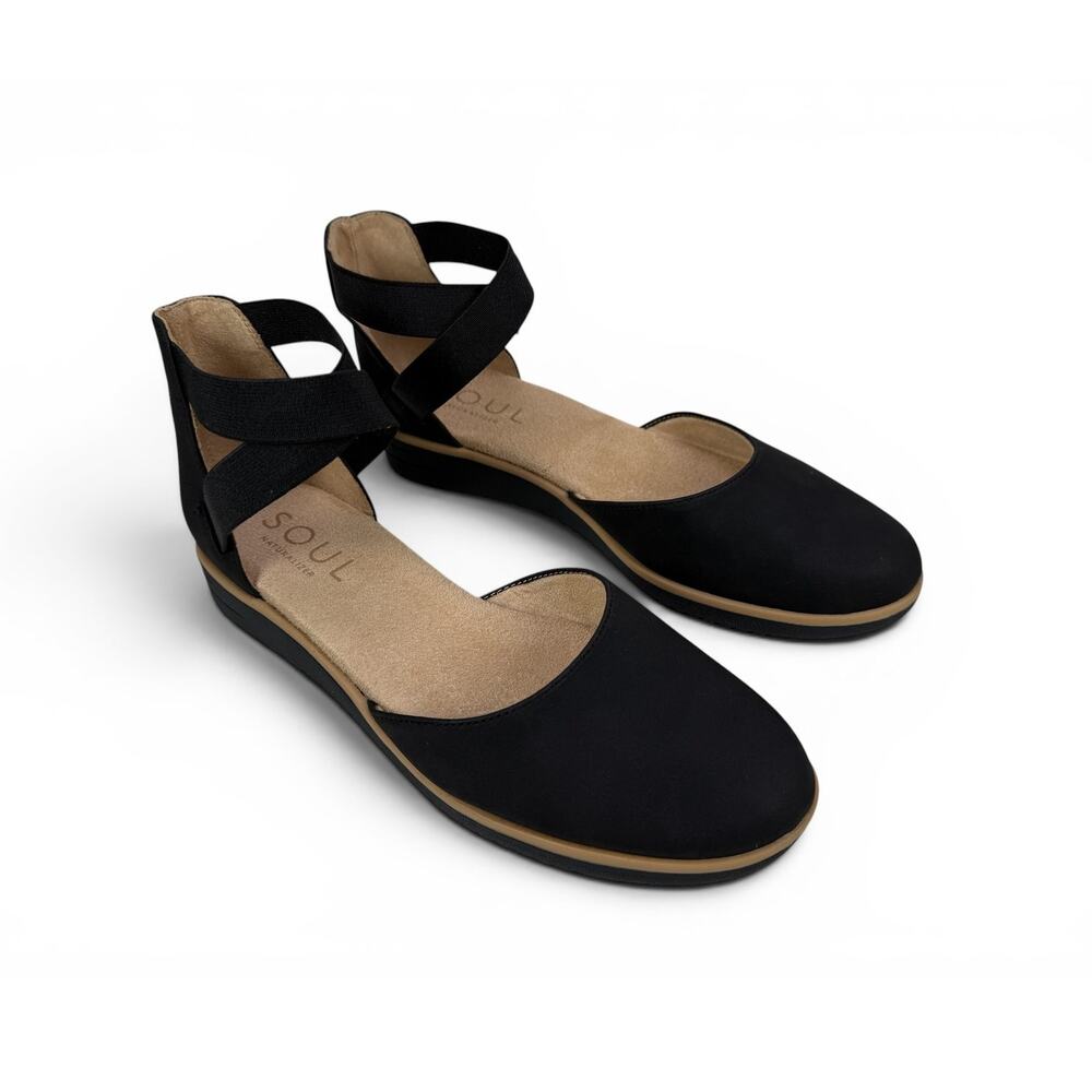 Soul Naturalizer Intro Flat Wedge Womens 8.5 M Black Comfort Slip On Ankle Strap